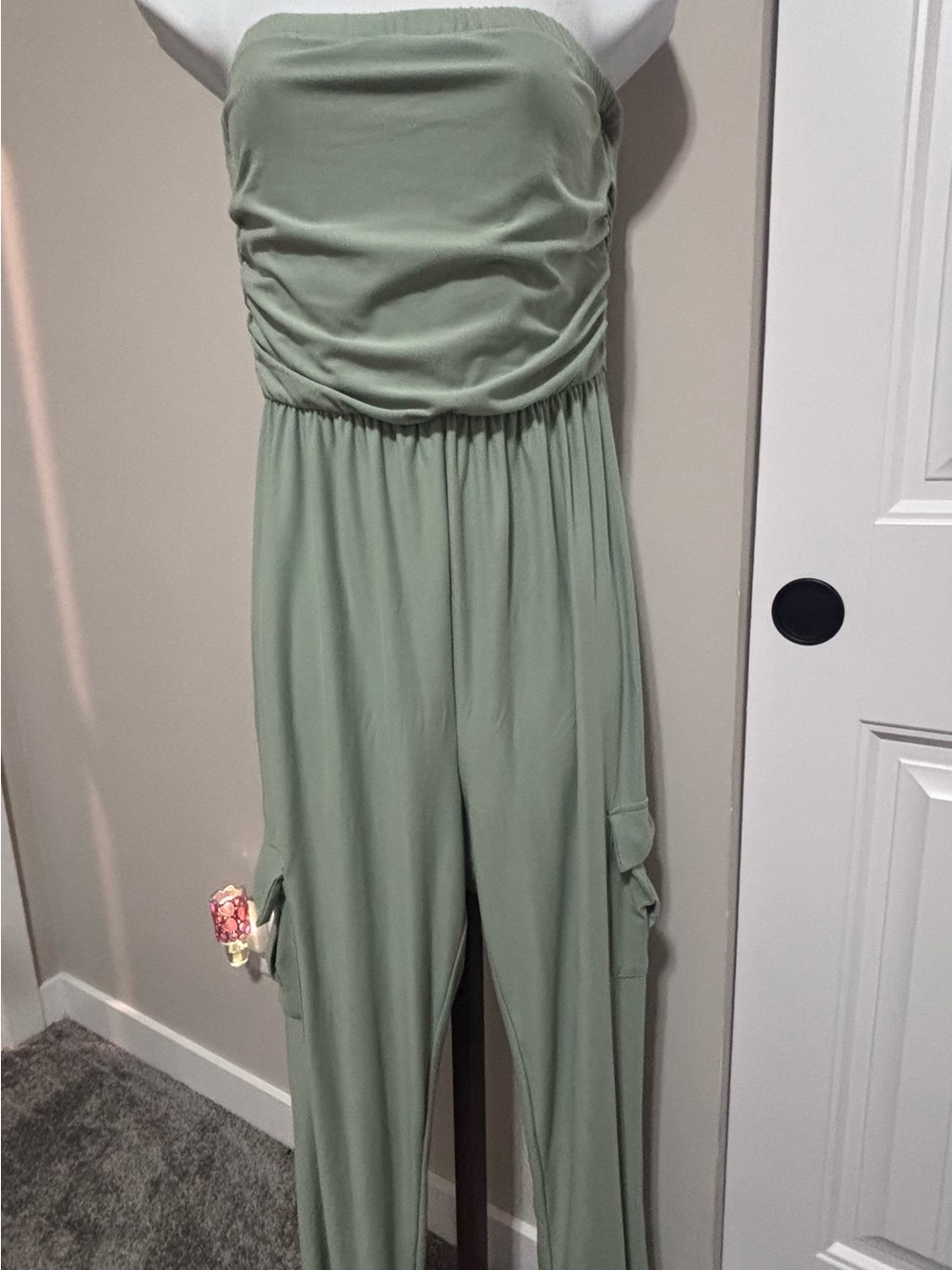 Strapless Wide-Leg Jumpsuit in Sage Green - Picture 2 of 3
